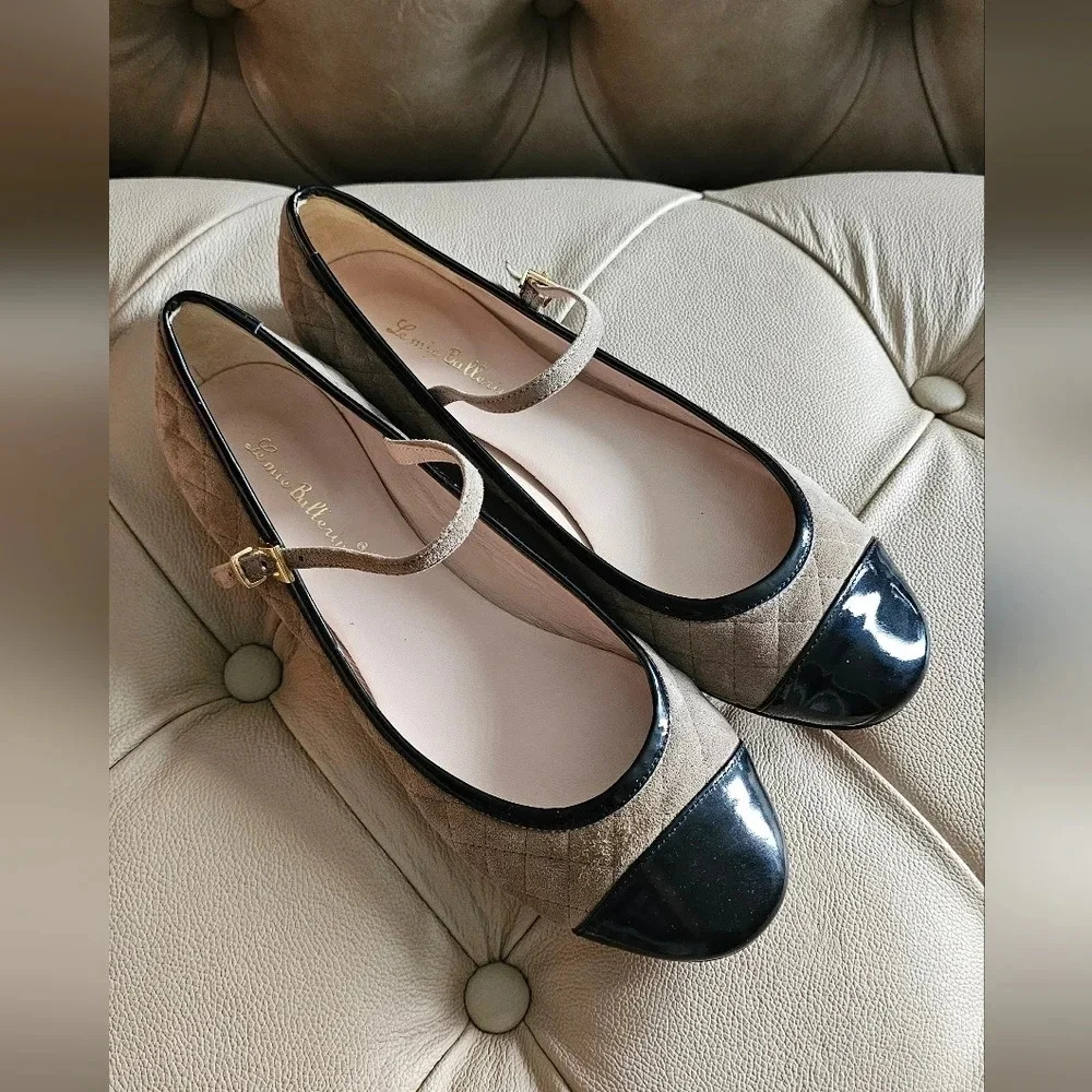 Le Mie Ballerine Mary Jane Ballet Flats Italy Suede  Black Leather Sz US8